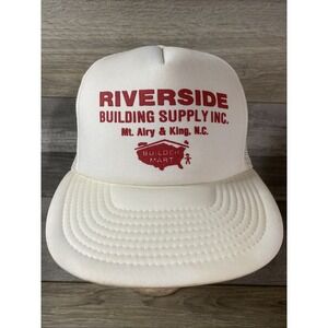 Vintage Riverside Building Supply Trucker Hat White Red Snapback Winner Cap NC